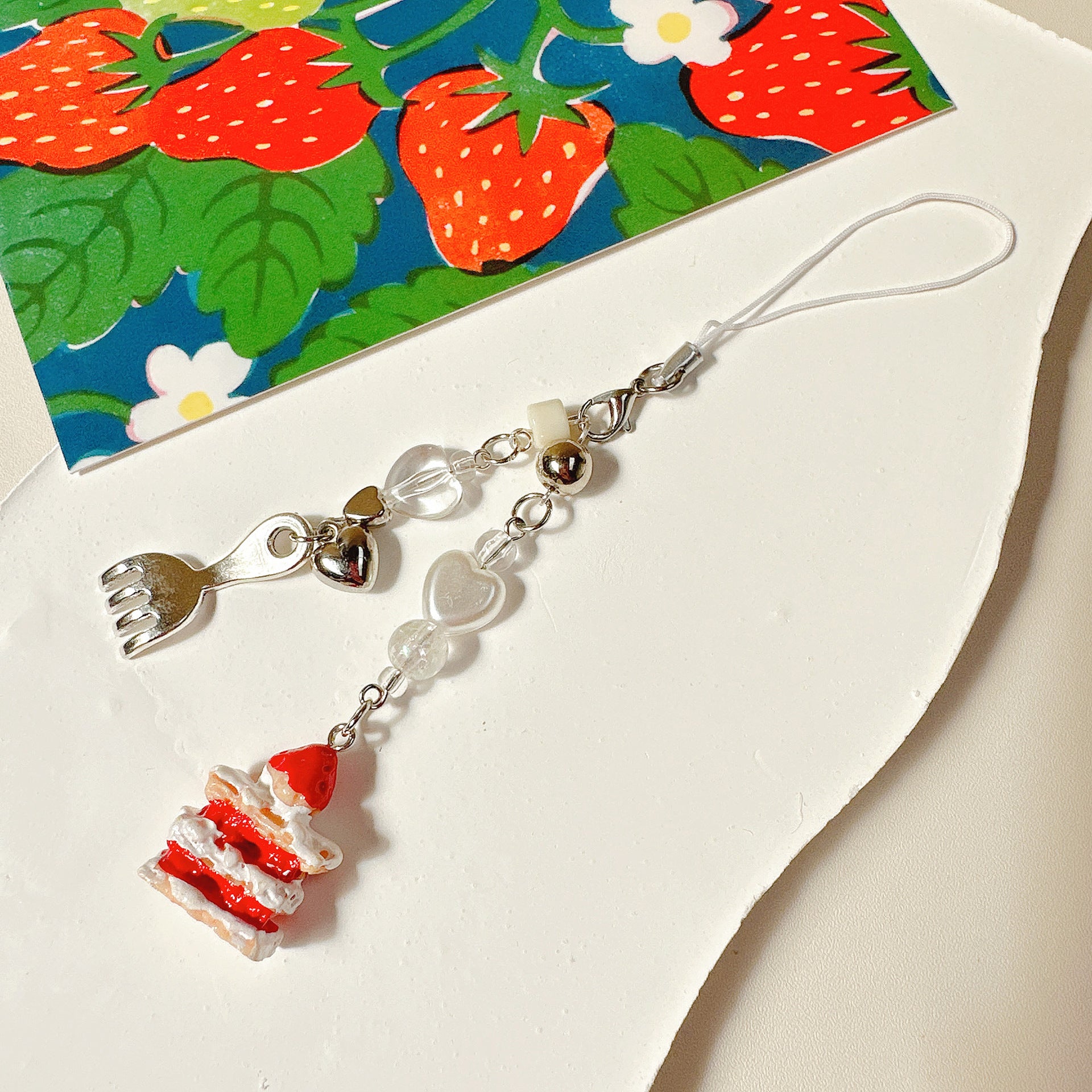 Wholesale Strawberry cake bead cute keychain