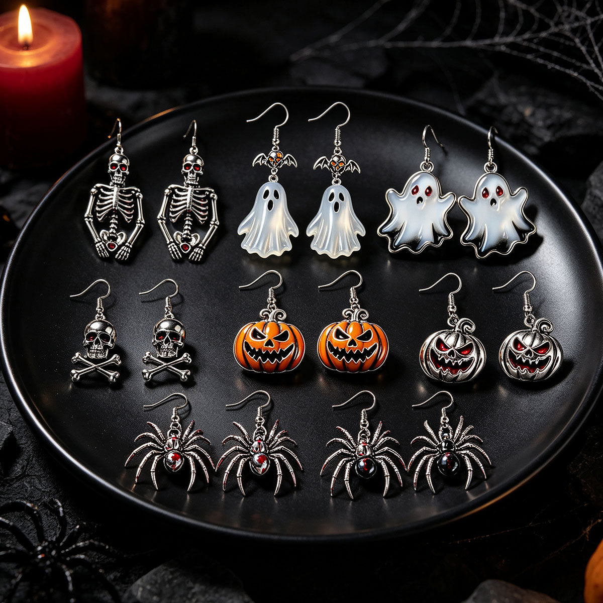 Wholesale Retro Gothic Horror Style  Earrings With Bat Skeleton  Ghost Design Zinc Alloy Enamel Jewelry Accessory For Boutique Resale