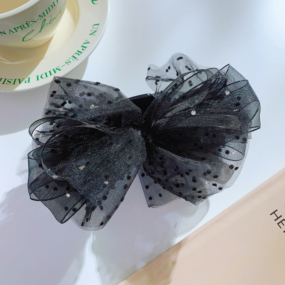 Wholesale Mesh Bowknot Grabbing Clip With Drill Retro Simple Curly Hair Headdress With Polka Dot Hair Clip