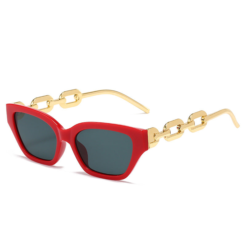 Wholesale Retro Cat-eye Fashion Polygonal Sunshade Small Frame Chain Sunglasses