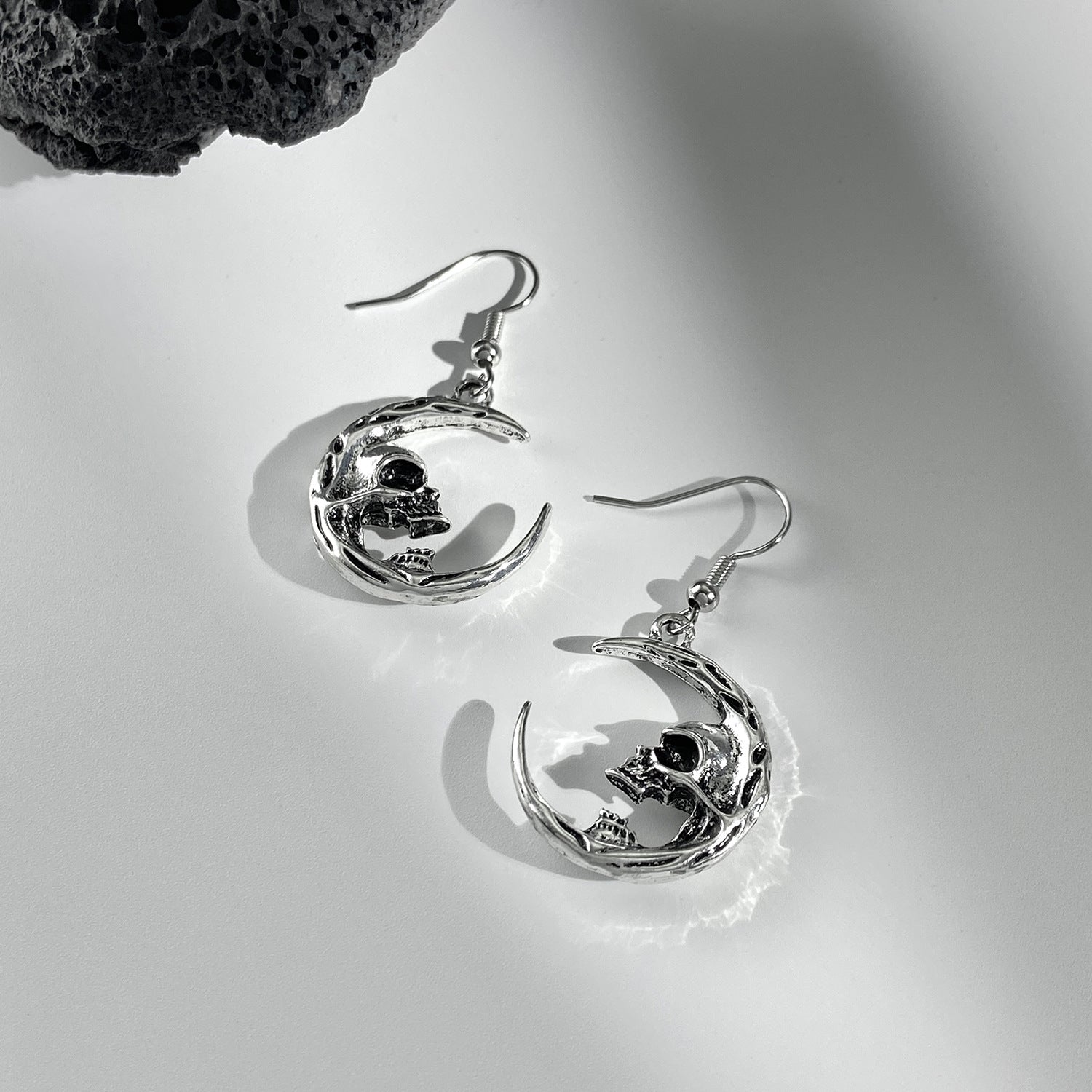 Wholesale Halloween Half Skeleton Crescent Gothic Exaggerated Alloy Earrings