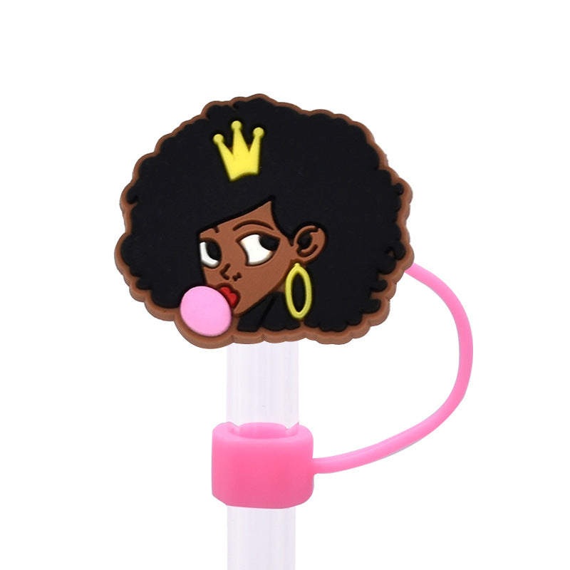Wholesale Random 100pcs/pack Cute girl dust plug straw hat Straw Tube Cap