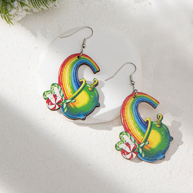 Wholesale Christmas Rainbow Wooden Earrings