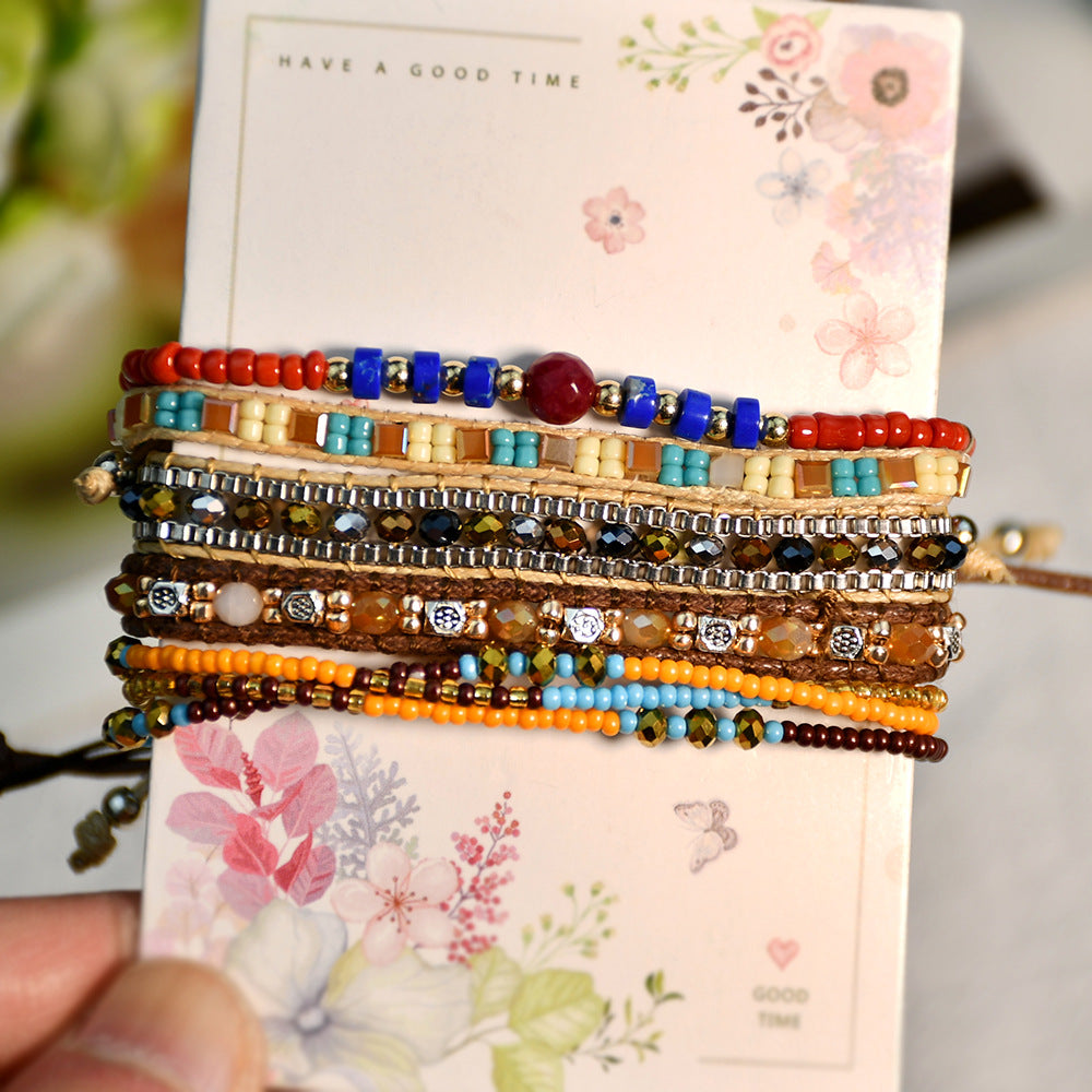 Brazalete de arroz retráctil de cuero trenzado de cuero trenzado