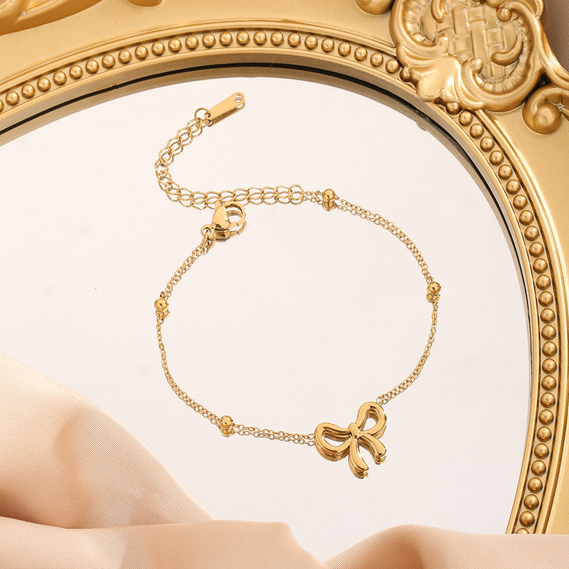 Wholesale Trendy Bowknot Titanium Steel Gold Electroplated Choker Necklace Boutique Resale Fashion Accessory