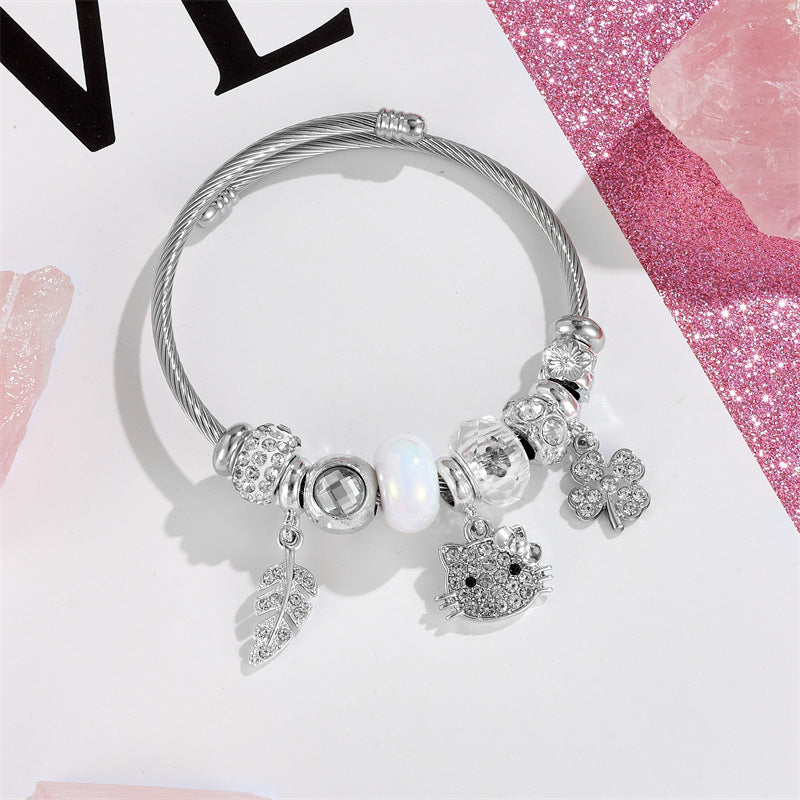 Wholesale Four Leaf Clover Diamond Cygnet Butterfly Stainless Steel Beaded Bracelet