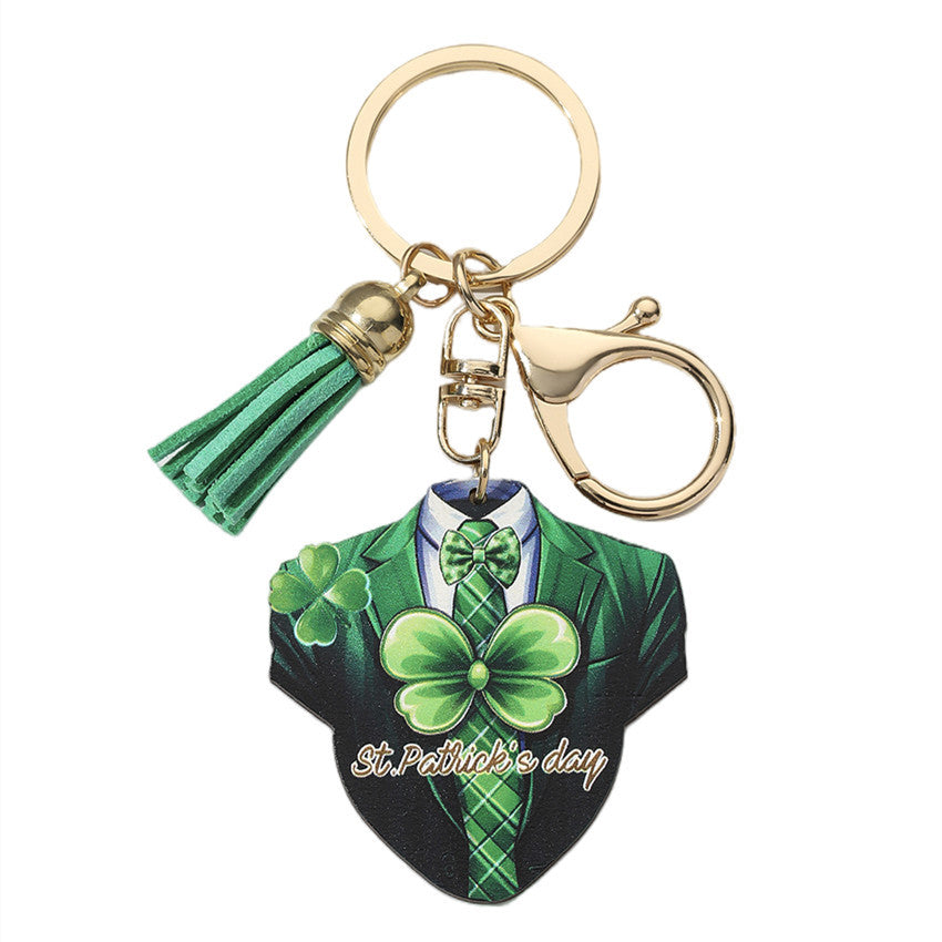 Wholesale St. Patrick's Day Green Shamrock Wooden Keychain