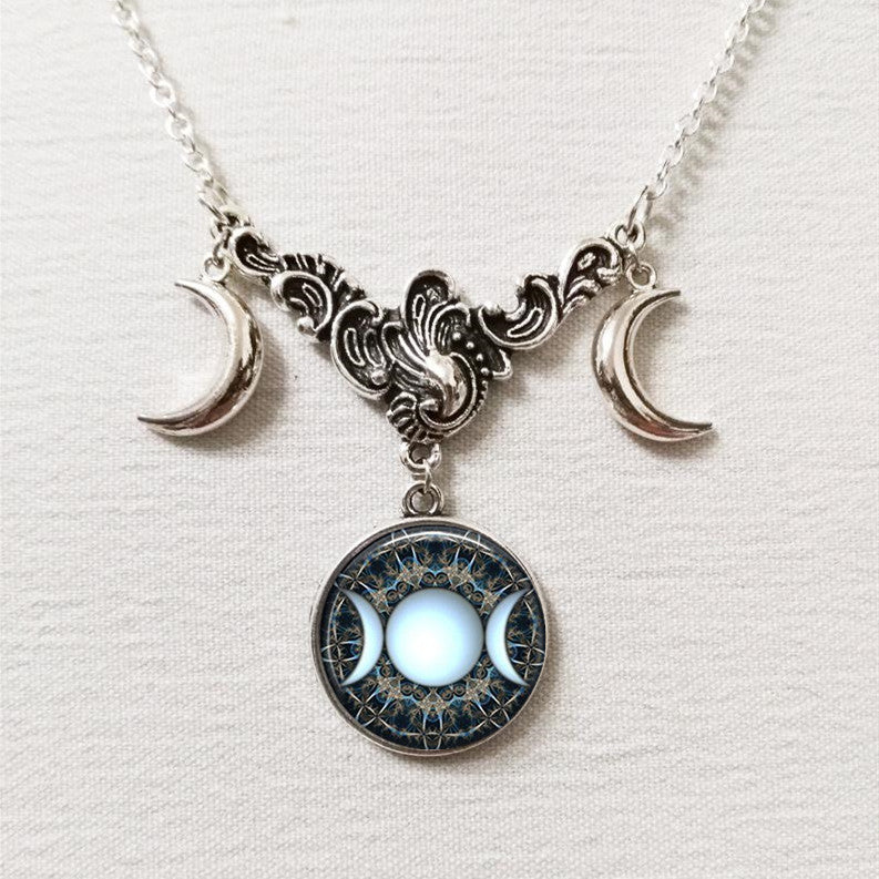 Wholesale  Triple Moon Goddess Crescent Crystal Glass Pendant Necklace Handmade Ladies Jewelry Gifts