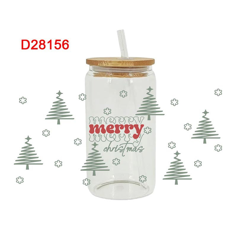 Wholesale Christmas Bow Santa Claus Series 16oz Cup UV DTF Wraps