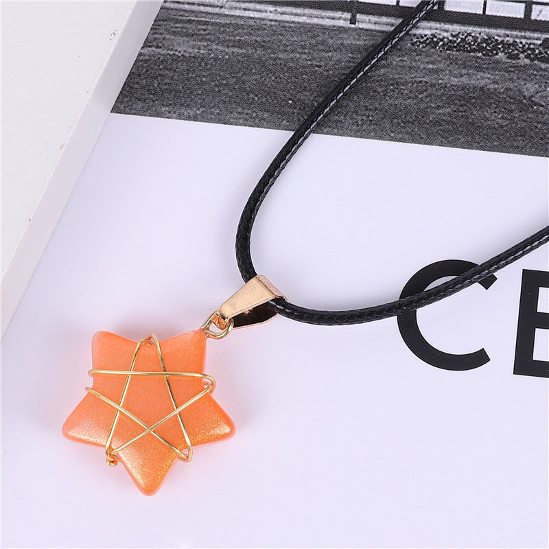 Wholesale Crystal Multi-color Gold Thread Five-pointed Star Necklace