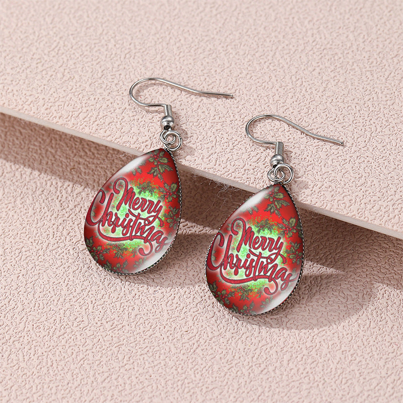 Wholesale Christmas Snowman Christmas Tree Santa Claus Time Gem Glass Water Drop Earrings
