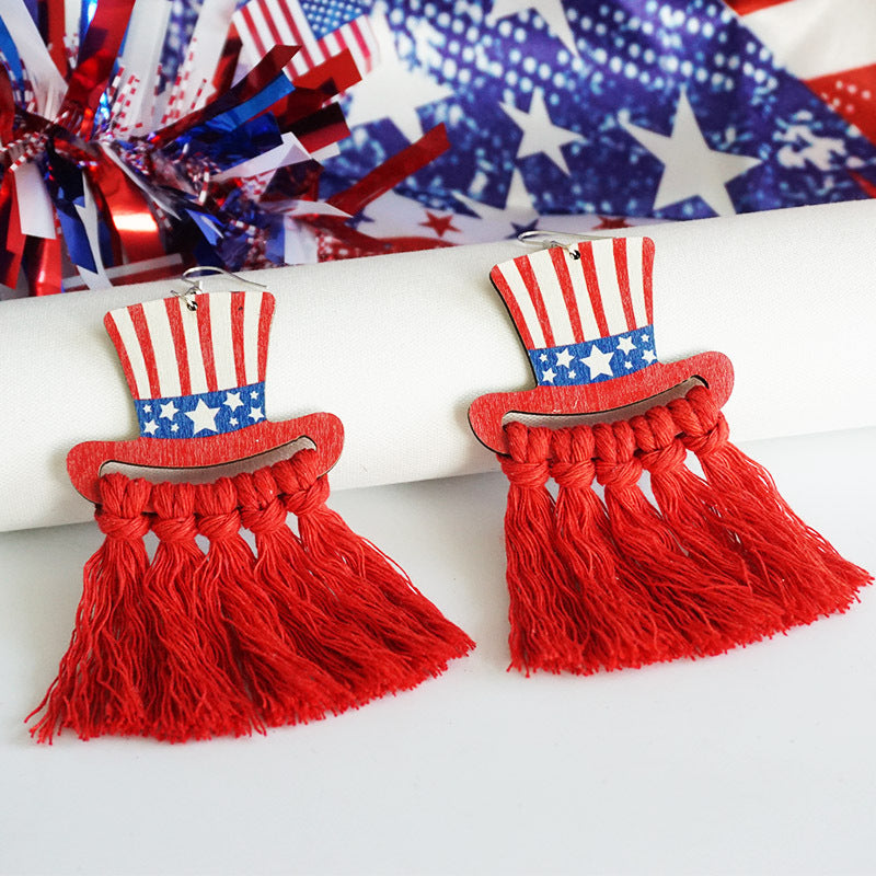 Wholesale American Independence Day Flag Day Hand-woven Earrings Bohemian Tassel Earrings