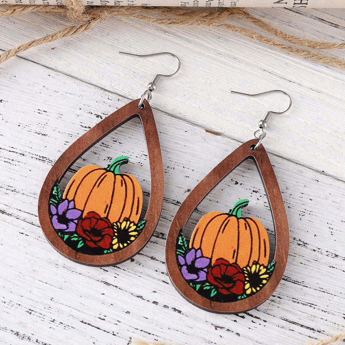 Wholesale Autumn Harvest Thanksgiving  Double-Sided Wooden Earrings
