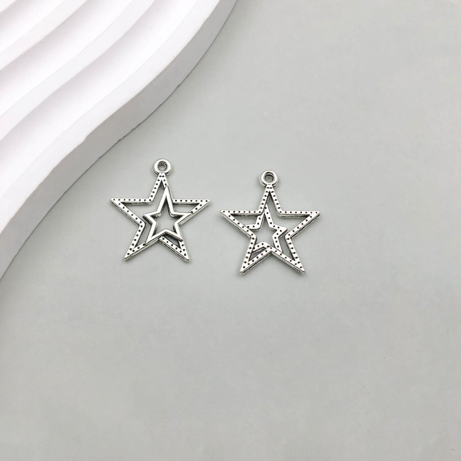 Wholesale 1 Antique Silver Alloy Star Series Simulation Hollow Pentagram DIY Pendant