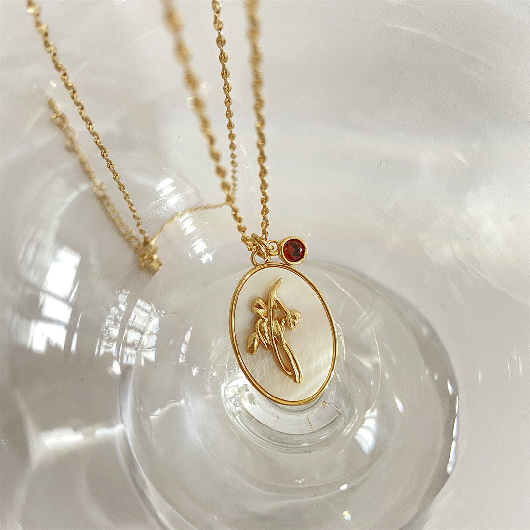 Wholesale Retro December Flower Oval Clavicle Gold Plated Necklace