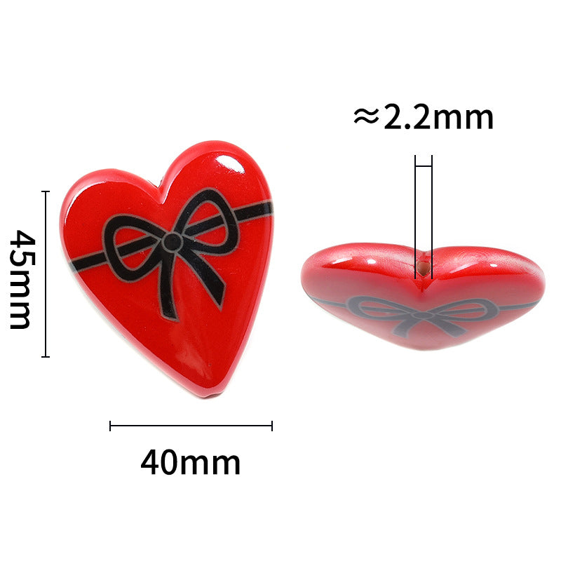 Wholesale 10pcs Acrylic Polka Dot Bow with Large Heart-shaped Letter Printed Beads DIY Loose Beads