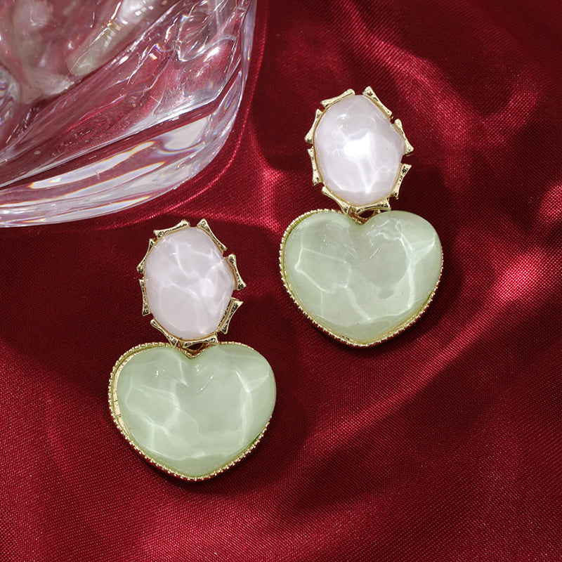 Wholesale Blue contrasting water ripple heart-shaped geometric earrings