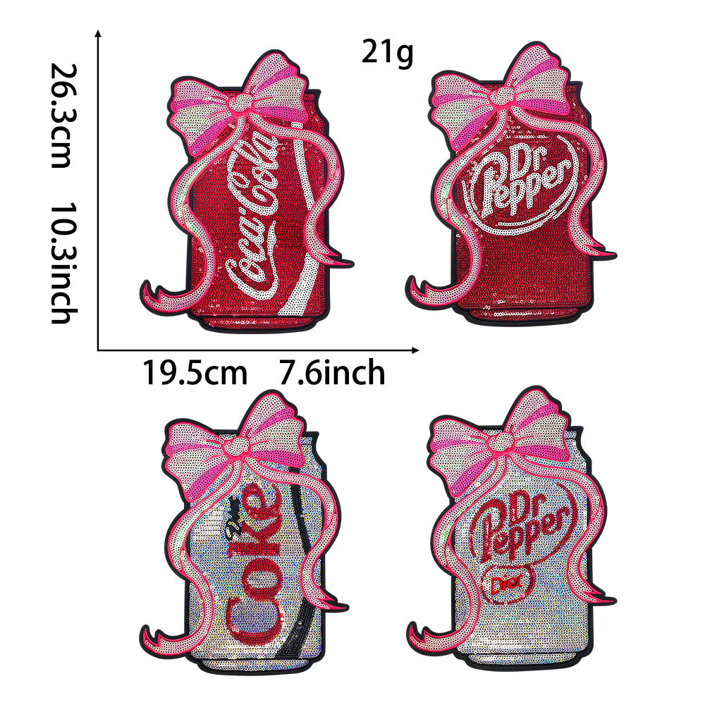 Wholesale Trendy Sequin Embroidered Soda Can Patch OLY ExclusiveWith Bow DIY Craft Supply For Coats And Bags