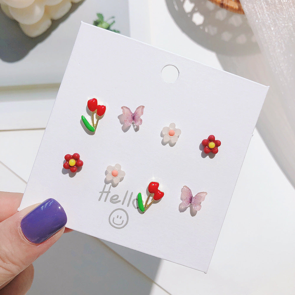 Wholesale Silver Needle 925 Color Tulip Butterfly Earrings Set