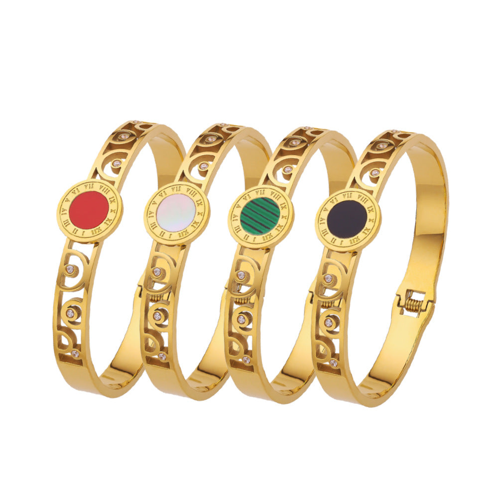 Wholesale Roman Numerals Vintage Hollow Titanium Steel Bracelet