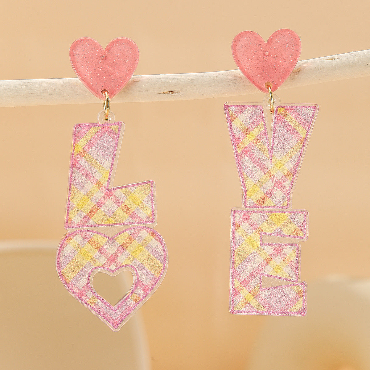 Wholesale Rainbow letter acrylic printed asymmetrical earrings