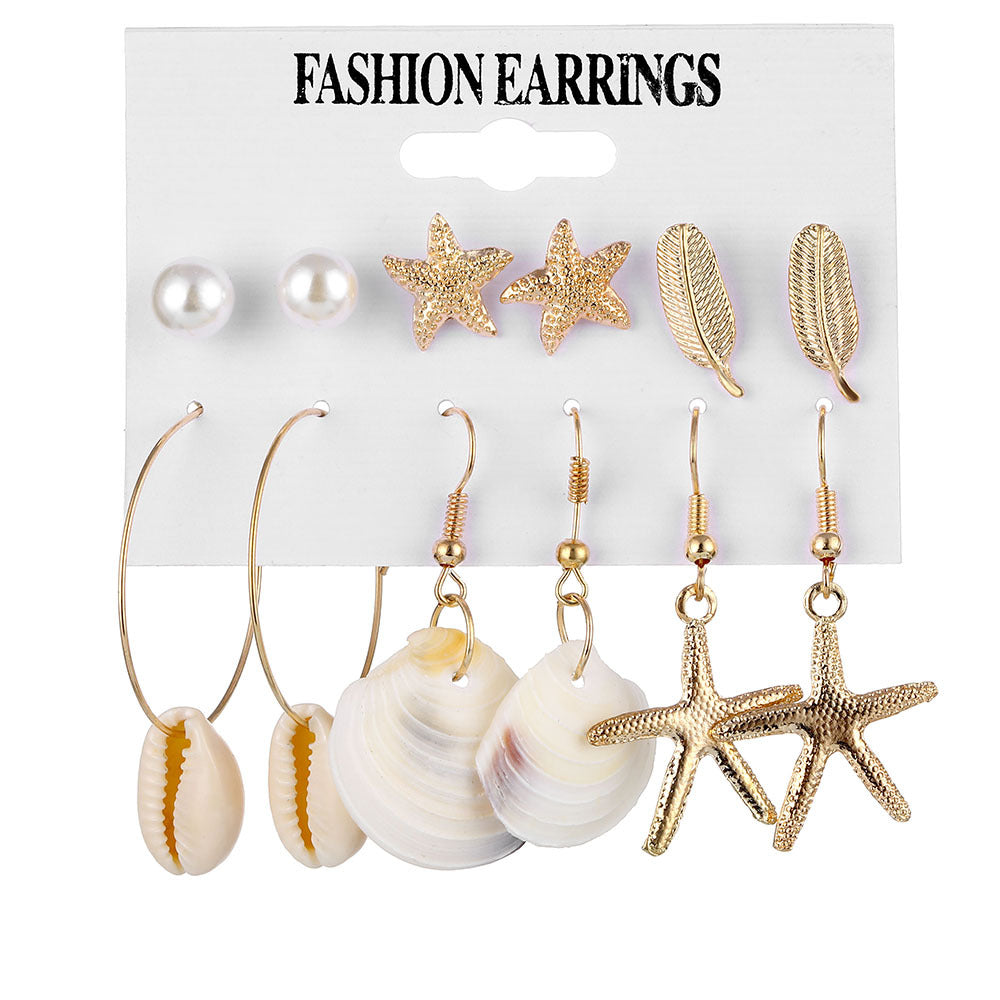 Wholesale Fashion Gold and Silver Natural Shell Scallop Earring Set