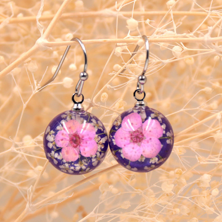 Wholesale 12pcs Handmade Transparent Round Small Daffodil Dried Flower Earrings