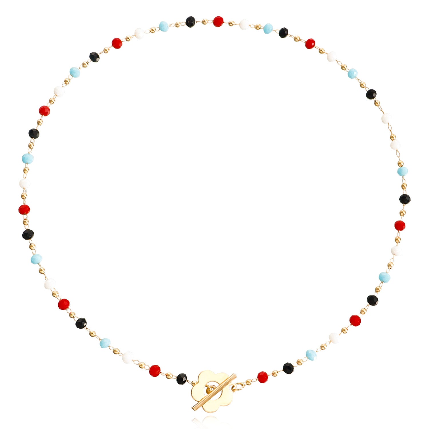 Cadena de cuentas de vidrio de cristal negro al por mayor ot hebilla de aleación de flores cortas