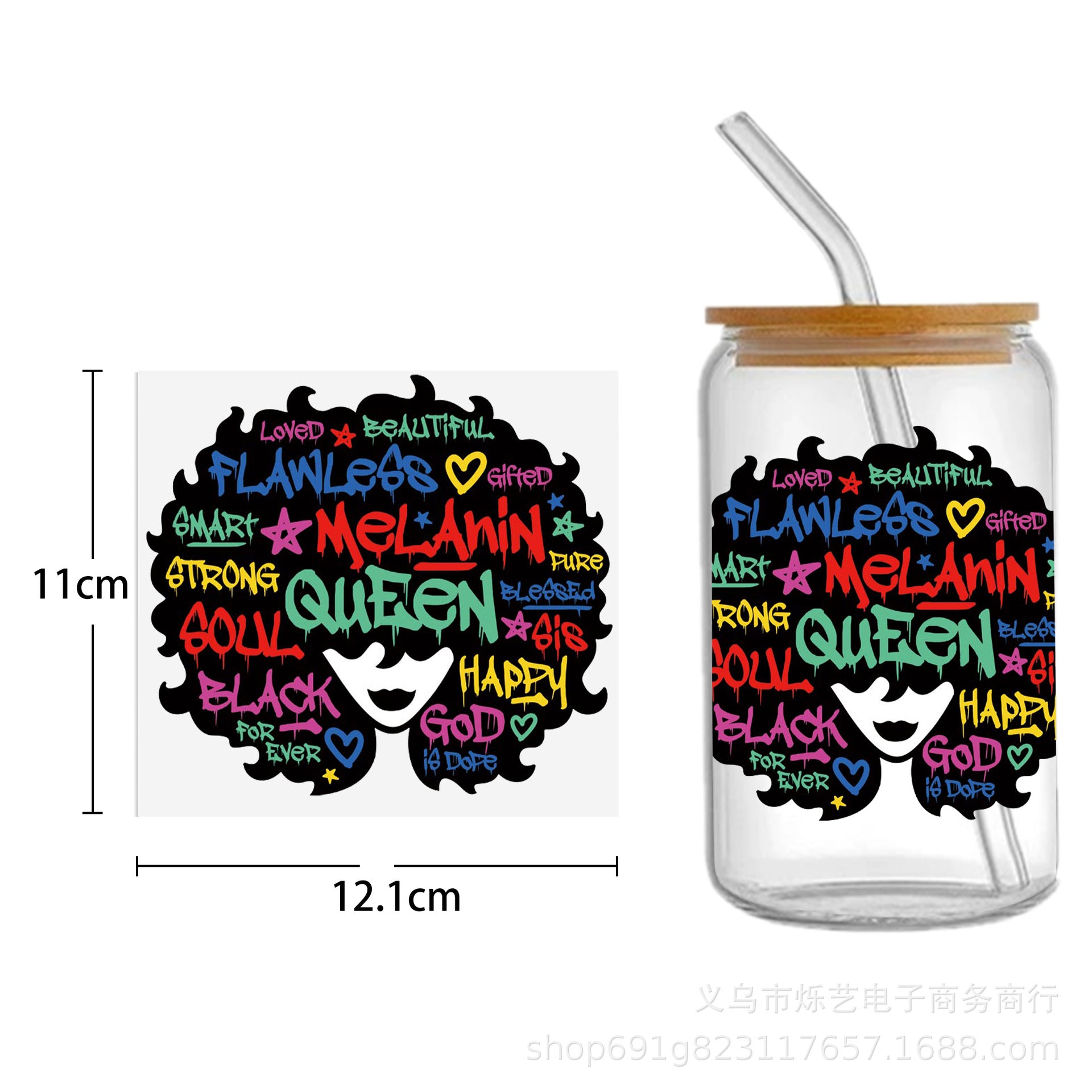 Wholesale Black Girl Series UV DTF Transfer Crystal Cup Sticker