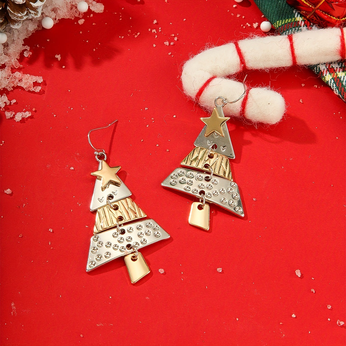 Wholesale Two tone Christmas tree earrings
