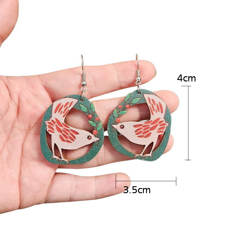 Wholesale Christmas Wooden Bird Santa Claus Tree Flowers Candle Snowman Earrings