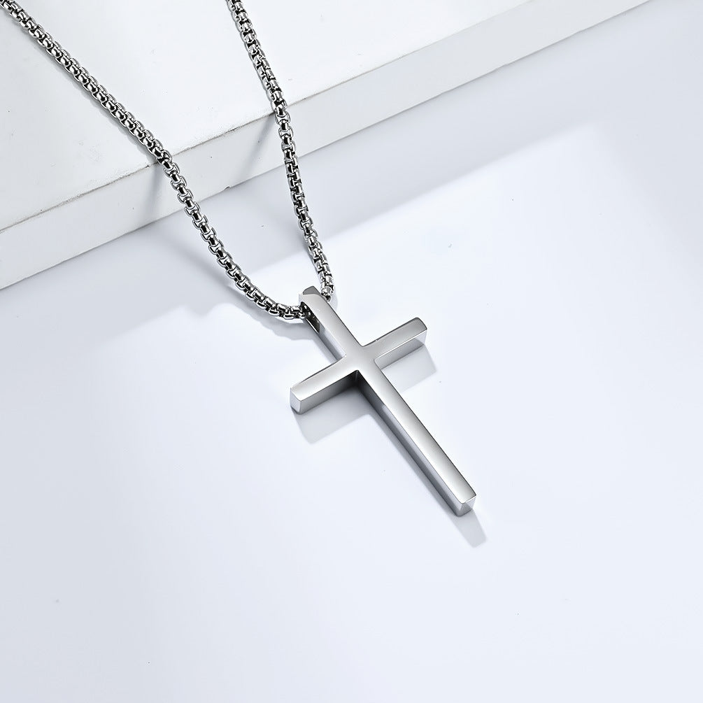 Wholesale Unisex Simple Titanium Steel Cross Pendant Necklace Matte Niche Unique Men's Women's Sweater Chain Pendant