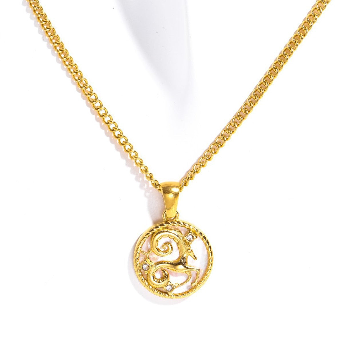 Wholesale Stylish 12 Zodiac Signs Coin Pendant Necklace Stainless Steel Gold Plated Fashion Accessory