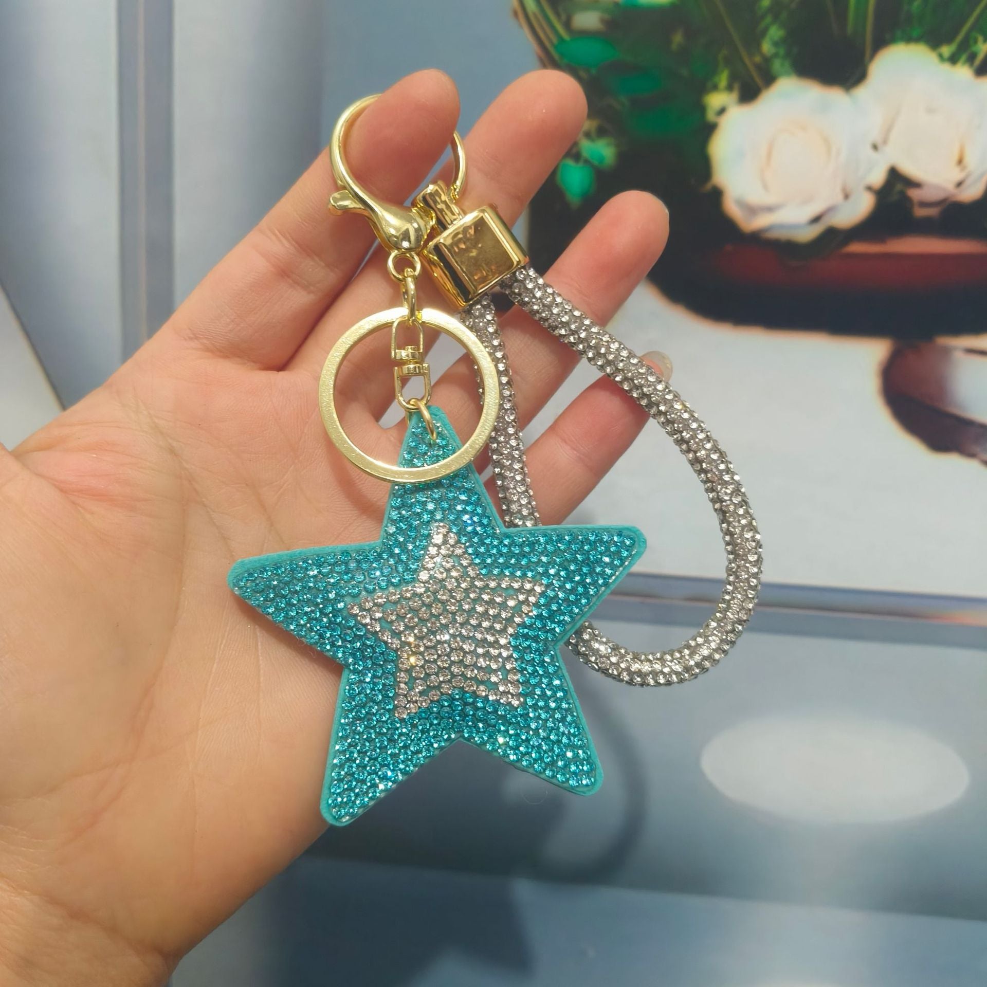 Wholesale Colorful cartoon pentagram diamond studded keychain