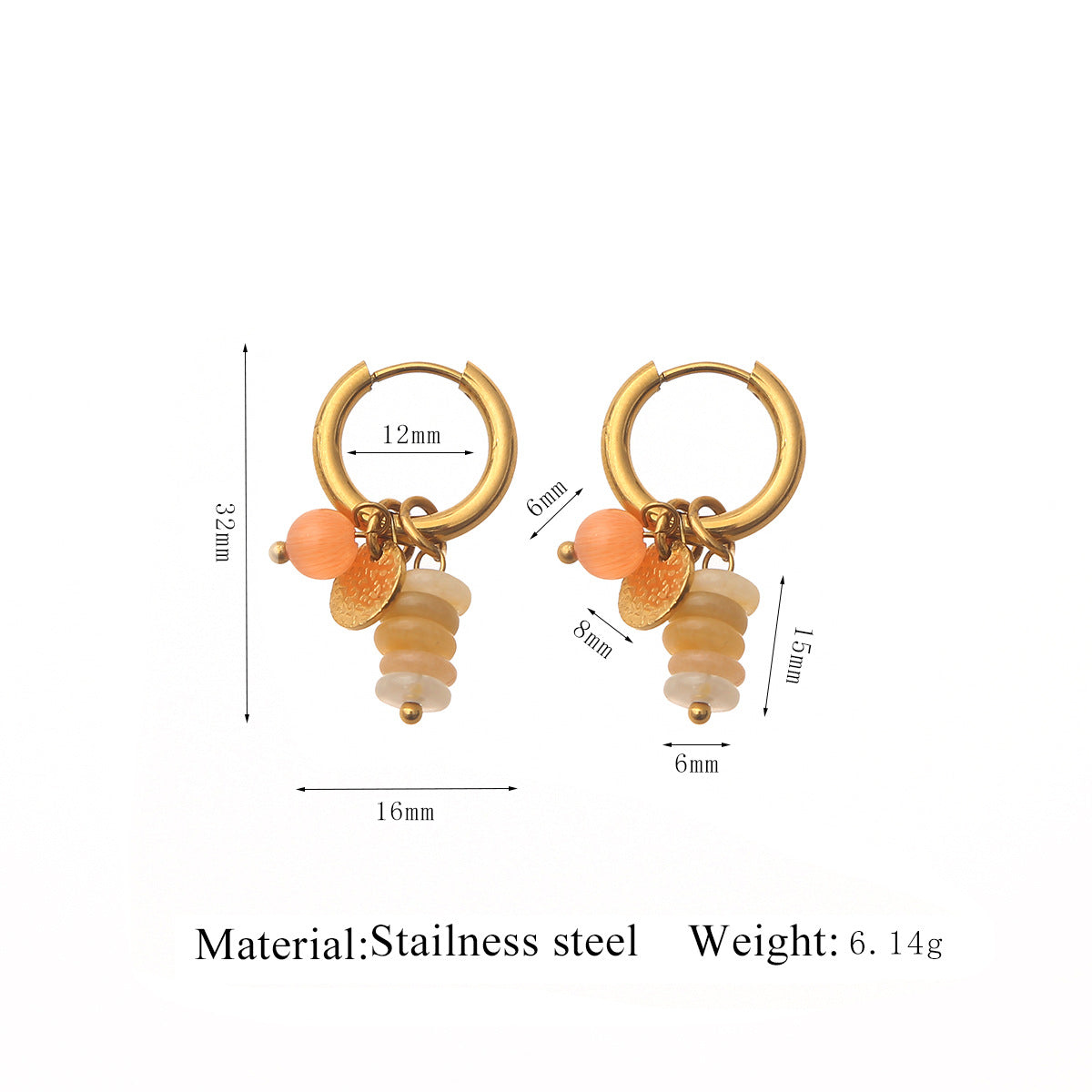 Wholesale colorful Natural stone stainless steel earrings