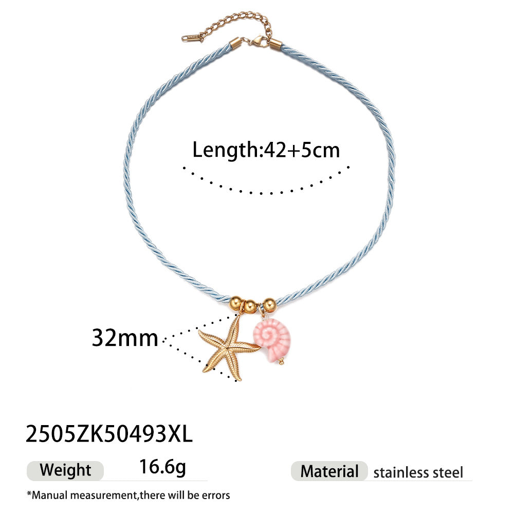 Wholesale Taina European and American Stainless Steel Necklace Women' s Niche Design Colorfulful Rope Braided Shell Starfish Shell Necklace Trendy