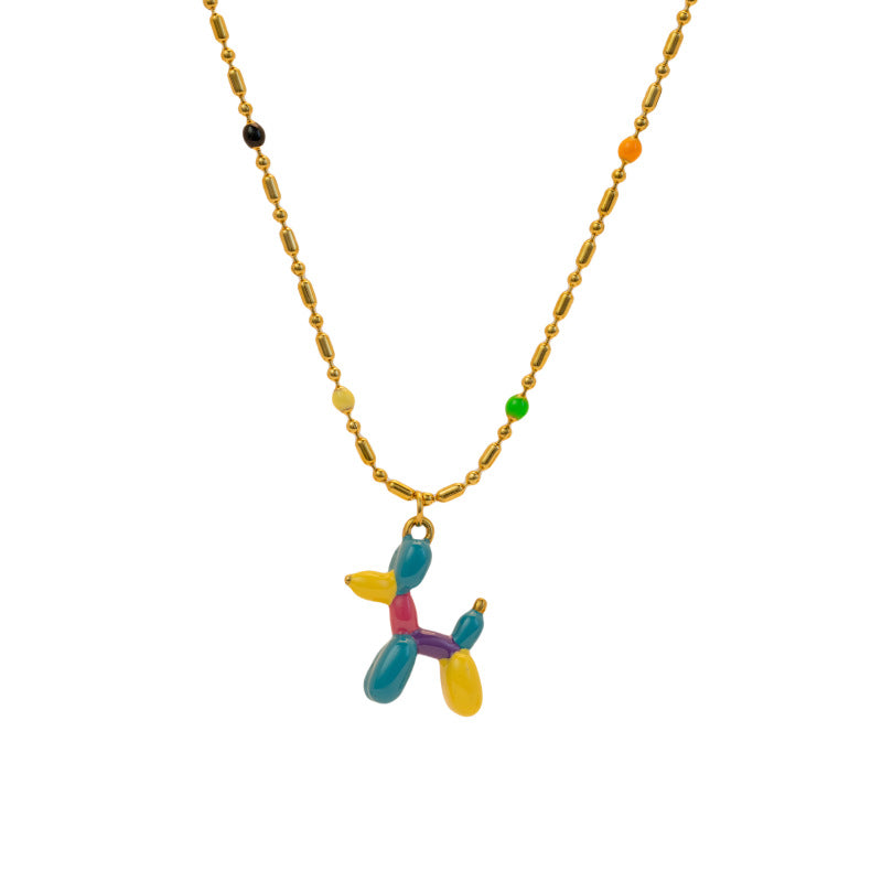 Wholesale colorful oil drop enamel not fade oil painting dog Stainless steel necklace
