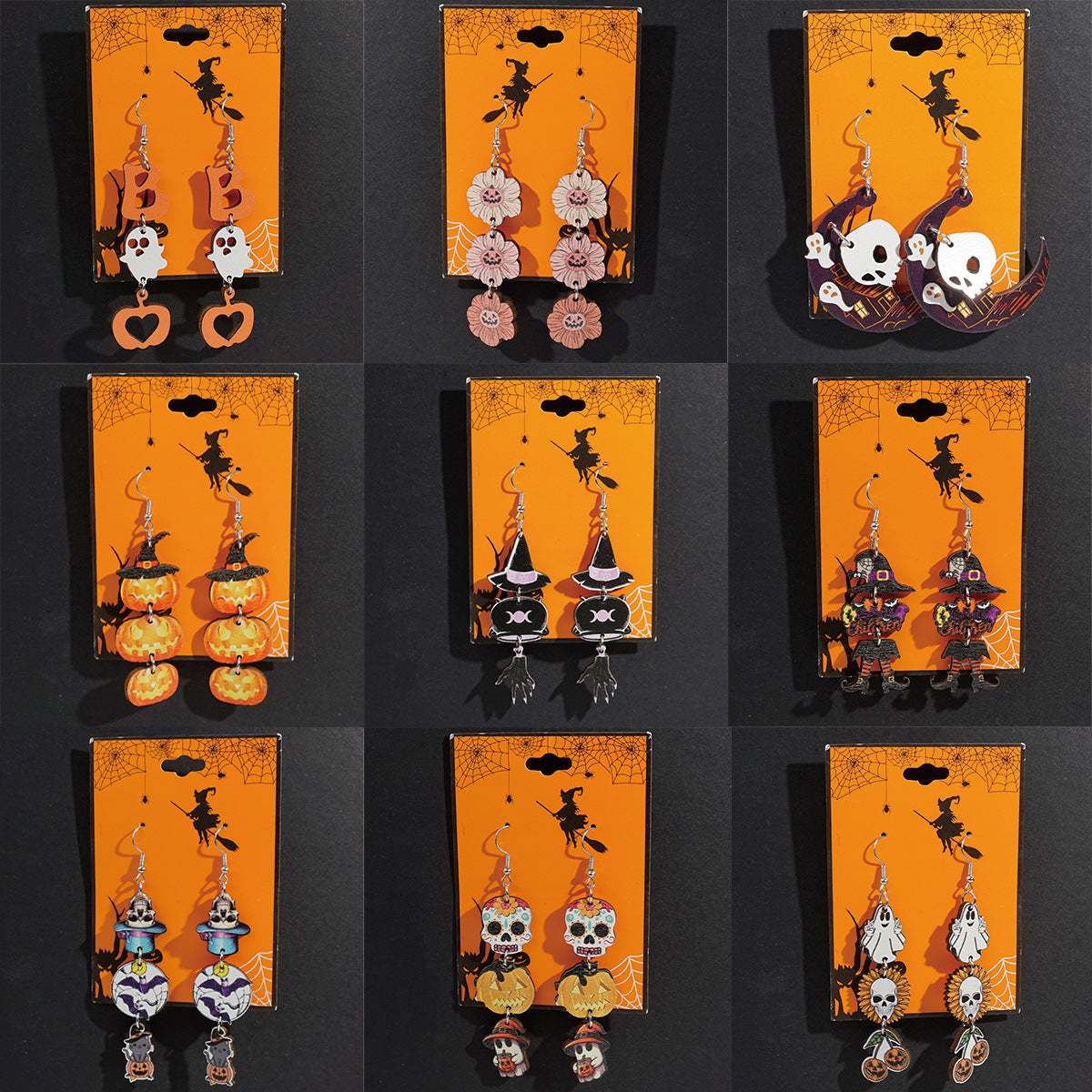Wholesale  Ghost Pumpkin Skull Wooden Earrings