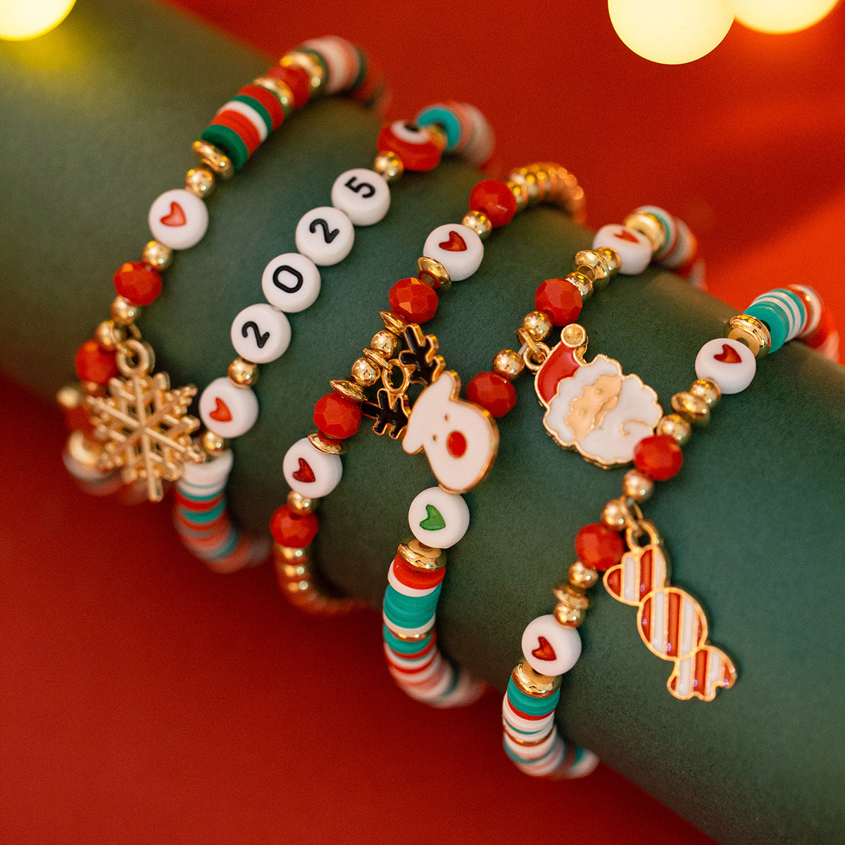 Wholesale Snowman and Deer Character Layered Bracelet Set