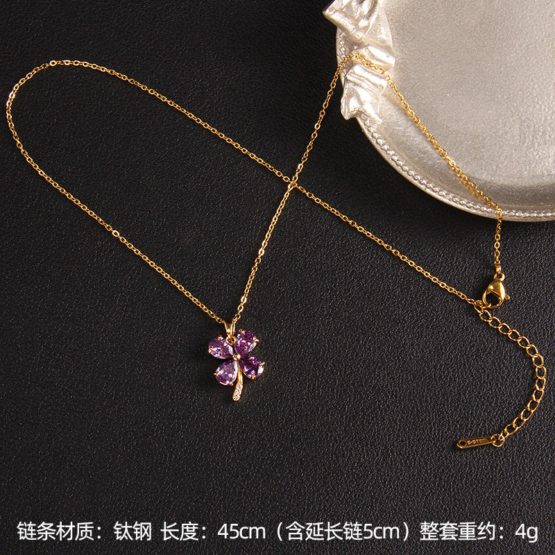 Wholesale Four-leaf Clover Flower Necklaces Pendant Clavicle Chain