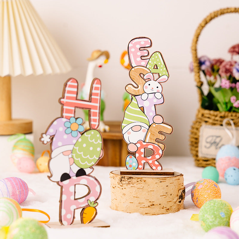 Wholesale Easter Letter Dwarf Rabbit Easter Egg Wooden Parts