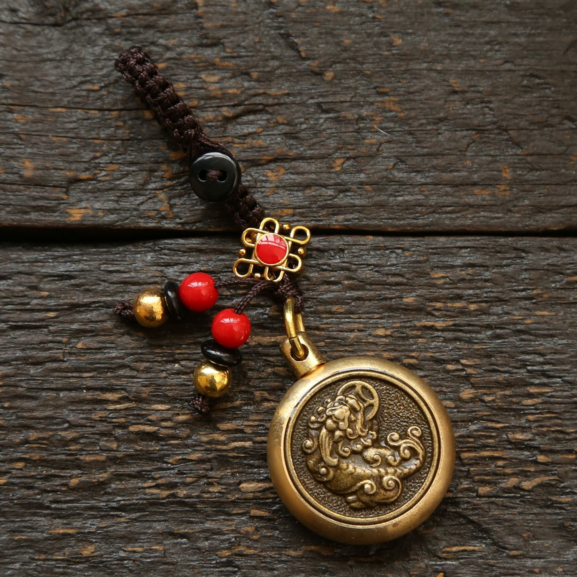 Wholesale Brass Pixiu Transfer to Five Emperors Money Weaving Rope Keychain