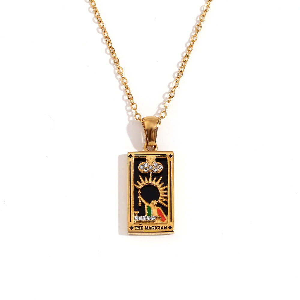 Wholesale Gold and silver Tarot card Stainless Steel Necklace