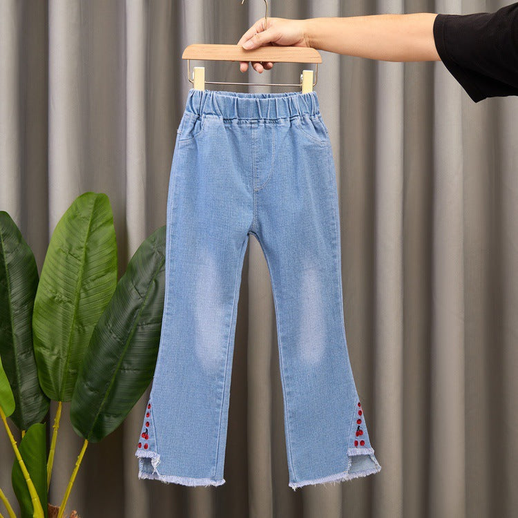 Wholesale Cotton Medium Large Children's Wide Leg Pants Baby Casual Girls Flared Long Pants