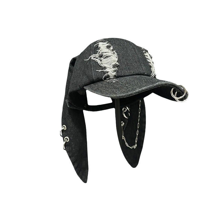 Wholesale Wasteland Style Bunny Ears Denim Ripped Baseball Cap