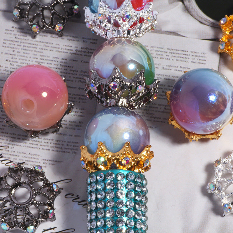 Wholesale 10pcs/pack  inlaid zircon hollow large flower cap spacer straight hole DIY crystal