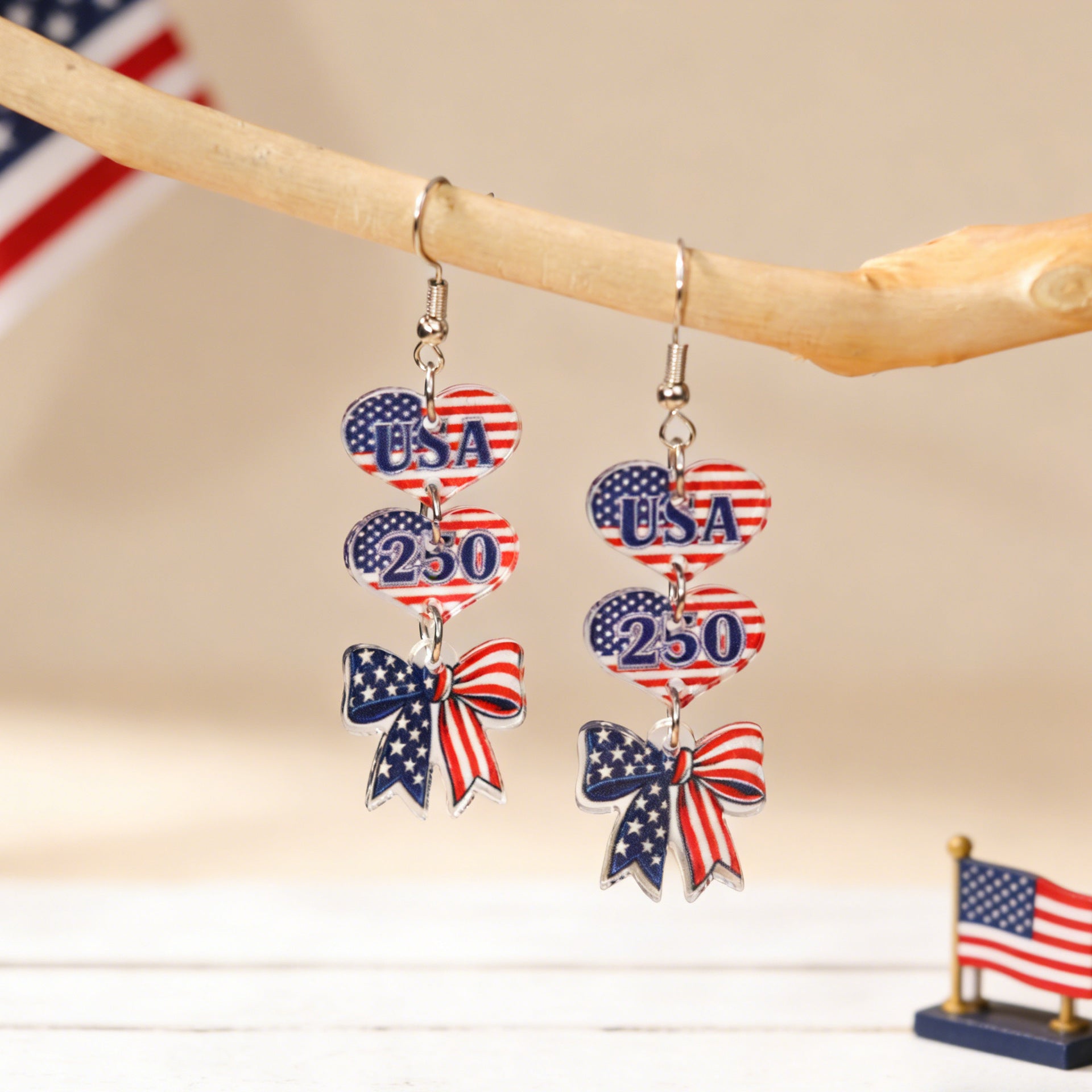 Wholesale Independence Day Anniversary Love Star Spangled Banner Acrylic Earrings