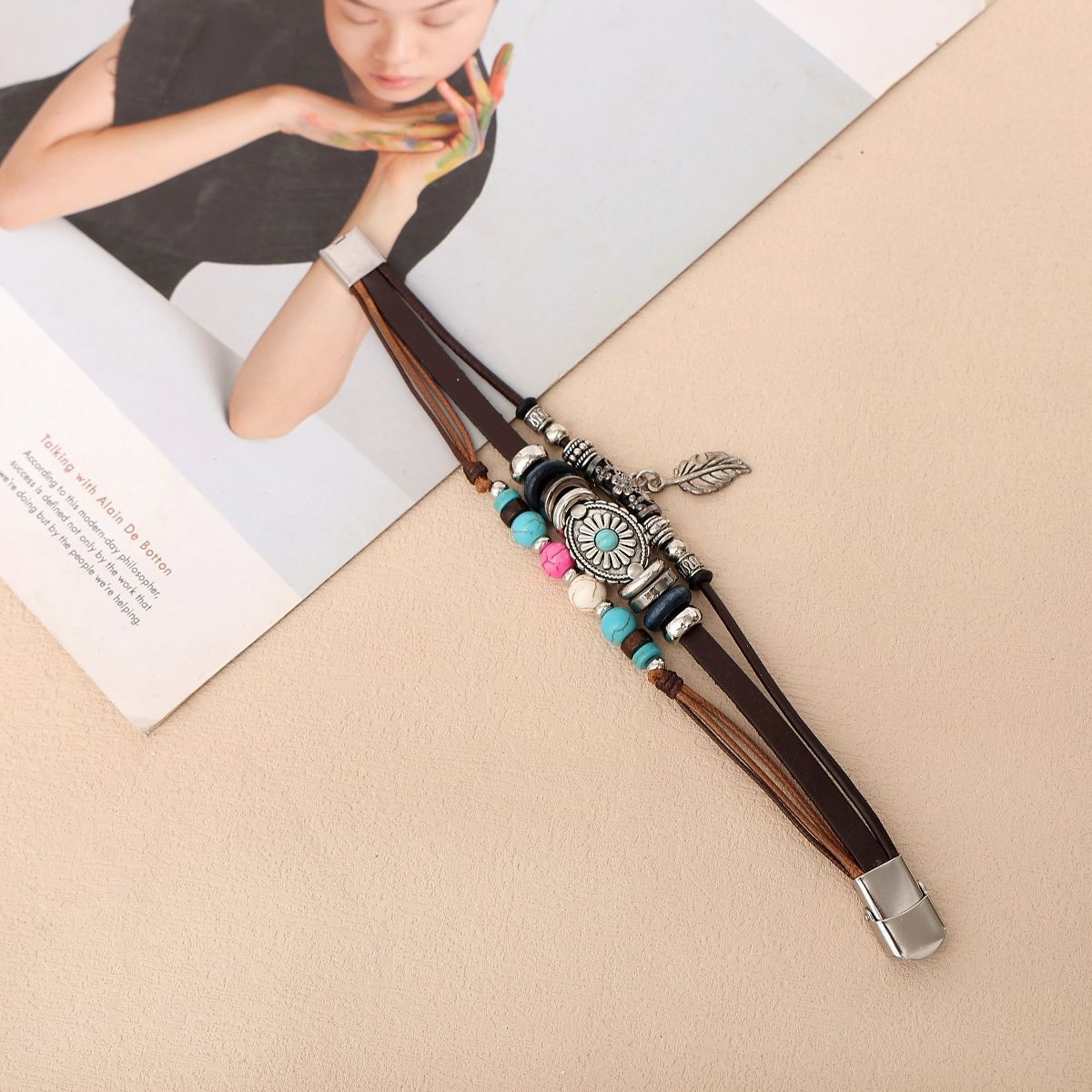 Wholesale Leaf Pine Stone Stainless Steel Bracelets