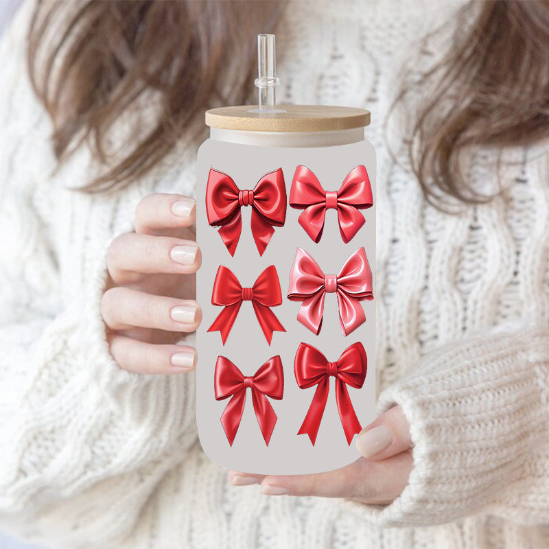 Wholesale pink bow 16oz Cup UV DTF Wraps