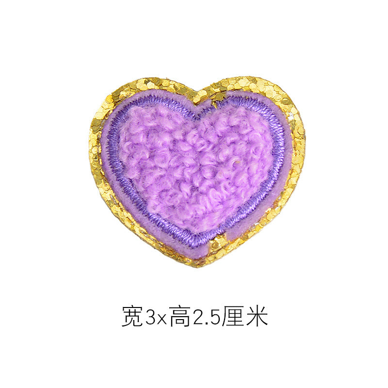 Wholesale Self Adhesive Towel Embroidery Patch Orange Heart With Gold Edge DIY Accessory For Hats Bags Shoes Decorative Accent